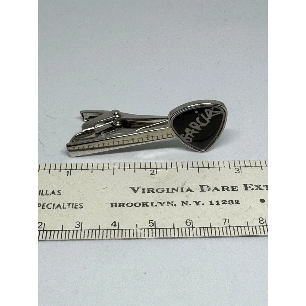 Jerry Garcia Signature Guitar Pick‎ Tie Clip Silver Tone Black Grateful Dead Fan